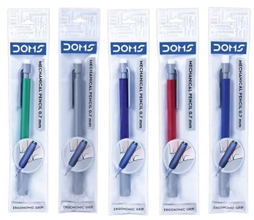 Doms Mechanical Pencil 0.7 mm | Attractive Pastel Shade Body With Comfortable Grip | Built-In Eraser On Top | Pack Of 10 | Body Color May Vary
