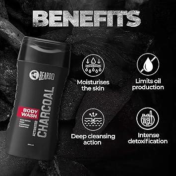 Beardo Activated Charcoal Bodywash | Deep Pore Cleaning | Removes Dirt & Impurities | Oil Control | Daily Use Body Wash