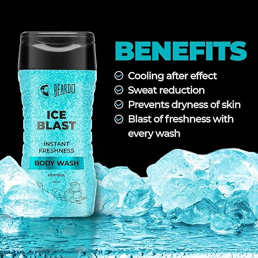 Beardo Ice Blast Body Wash For Men 200ml | Refreshing Menthol Cooling Instant Icy Cool Freshness Body Wash | Shower Gel For Summer Heat | For Skin Dryness