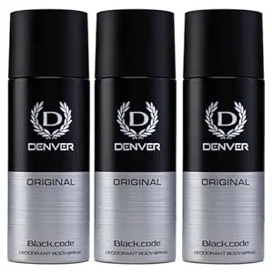 DENVER Black Code Deo - 150GM (Pack of 3) | Long Lasting Deo Spray for Men
