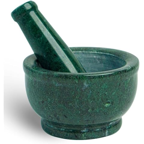 INDIAN ROOTS Green Marble Imam Dasta/Mortar and Pestle Set/Ohkli Musal/Kharal