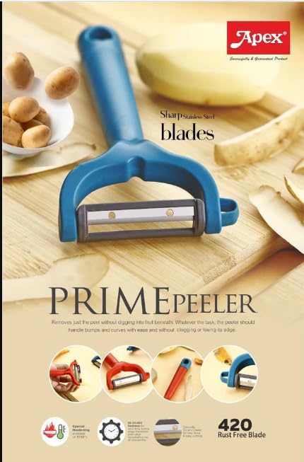 Apex Magic Peeler(Stainless Steel Blades 420 Grade) Removes Just The Peel Without Digging Into Fruit Beneath Apex Prime Peeler, for Kitchen (Multicolor 1PC)