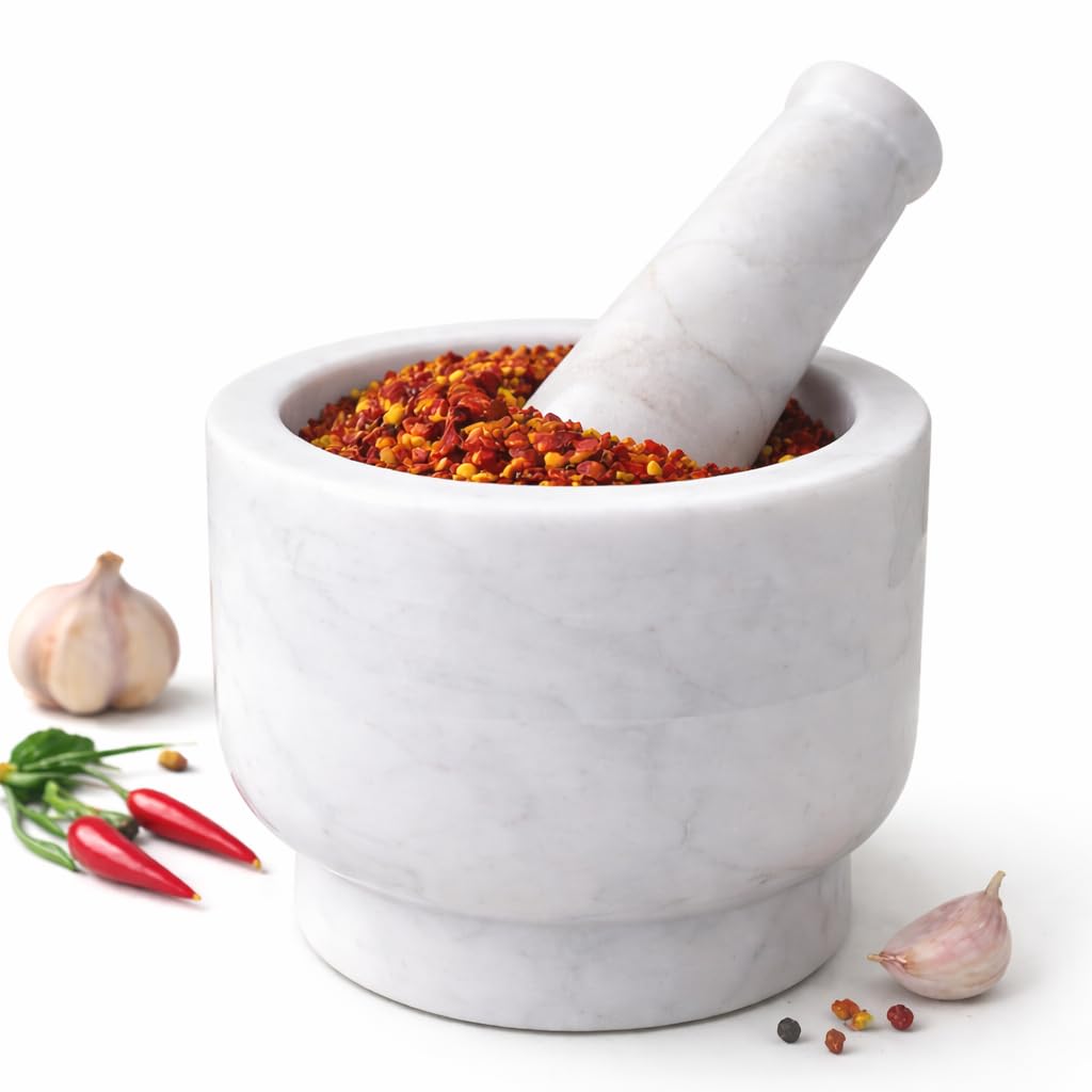 Premium White Marble Mortar and Pestle Set, for Grinding Spices and Herbs, Natural Traditional Grinder