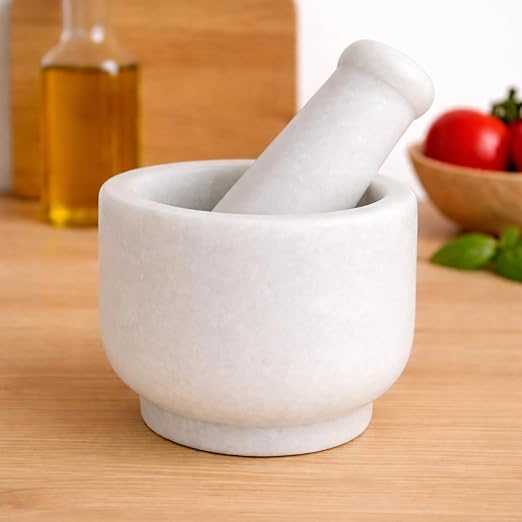 Premium White Marble Mortar and Pestle Set, for Grinding Spices and Herbs, Natural Traditional Grinder