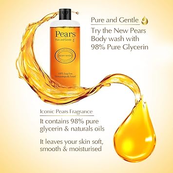 Pears Pure and Gentle Body Wash 250 ml, 98% Pure Glycerin, Liquid Shower Gel crafted with Natural Oils for Glowing Skin, Paraben Free & 100% Soap Free (Pack of 3)