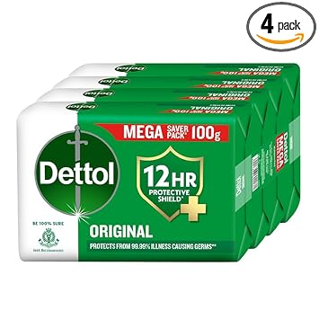 Dettol Original Bathing Soap Bar with 12 HR protective shield  | Kills 99.99% Germs, 100g AND 150 g(Pack of 4)