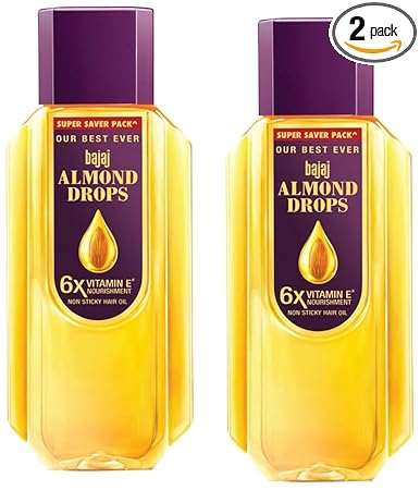Bajaj Almond Drops Hair Oil, 625ml, Hair Oil, 6X Vitamin E, Almond Oil, Light and Non-Sticky, Hair Fall Control (Pack of 2)