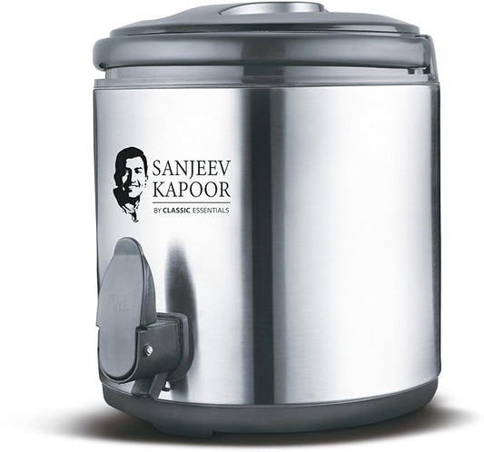 Sanjeev Kapoor by Classic Essentials Stainless Steel Water Jug 6.5L | Vacuum Insulated Thermo Flask Jug for Hot & Cold Beverages | Double Wall Steel Water Dispenser | Silver Thermo Jug (6500ml)