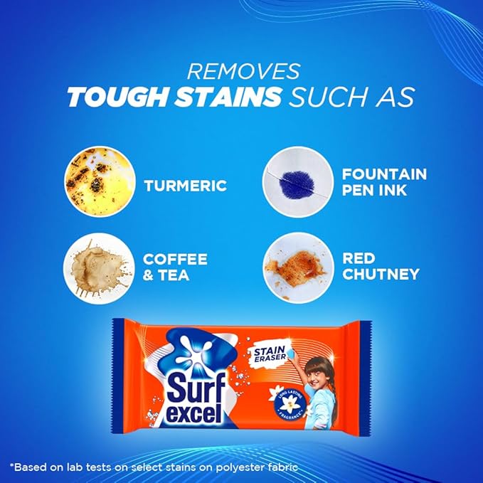 Surf Excel Detergent Bar|| Laundry Detergent Bar For Clothes|| Removes Tough Stains||(PACK OF 4)