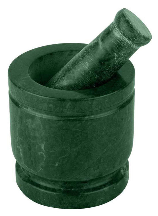INDIAN ROOTS Green Marble Imam Dasta/Mortar and Pestle Set/Ohkli Musal/Kharal