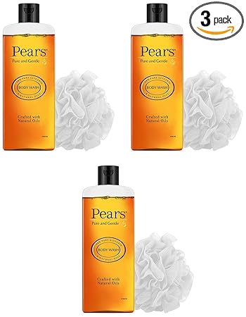 Pears Pure and Gentle Body Wash 250 ml, 98% Pure Glycerin, Liquid Shower Gel crafted with Natural Oils for Glowing Skin, Paraben Free & 100% Soap Free (Pack of 3)