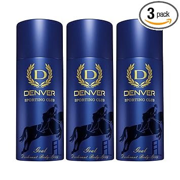 DENVER Sporting Club Goal Deodorant - 150ML Each, Pack of 3 | Long Lasting Deodorant Body Spray - For Men