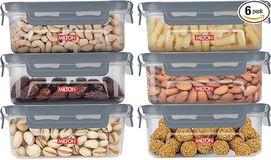 MILTON Lock It Modular Kitchen Container Setof 6,  Airtight Lid | BPA-Free Food Grade | Four Side Lock Lid I Transparent, Stackable, Dishwasher Safe, Ideal for Dal, Pulses, Cereals