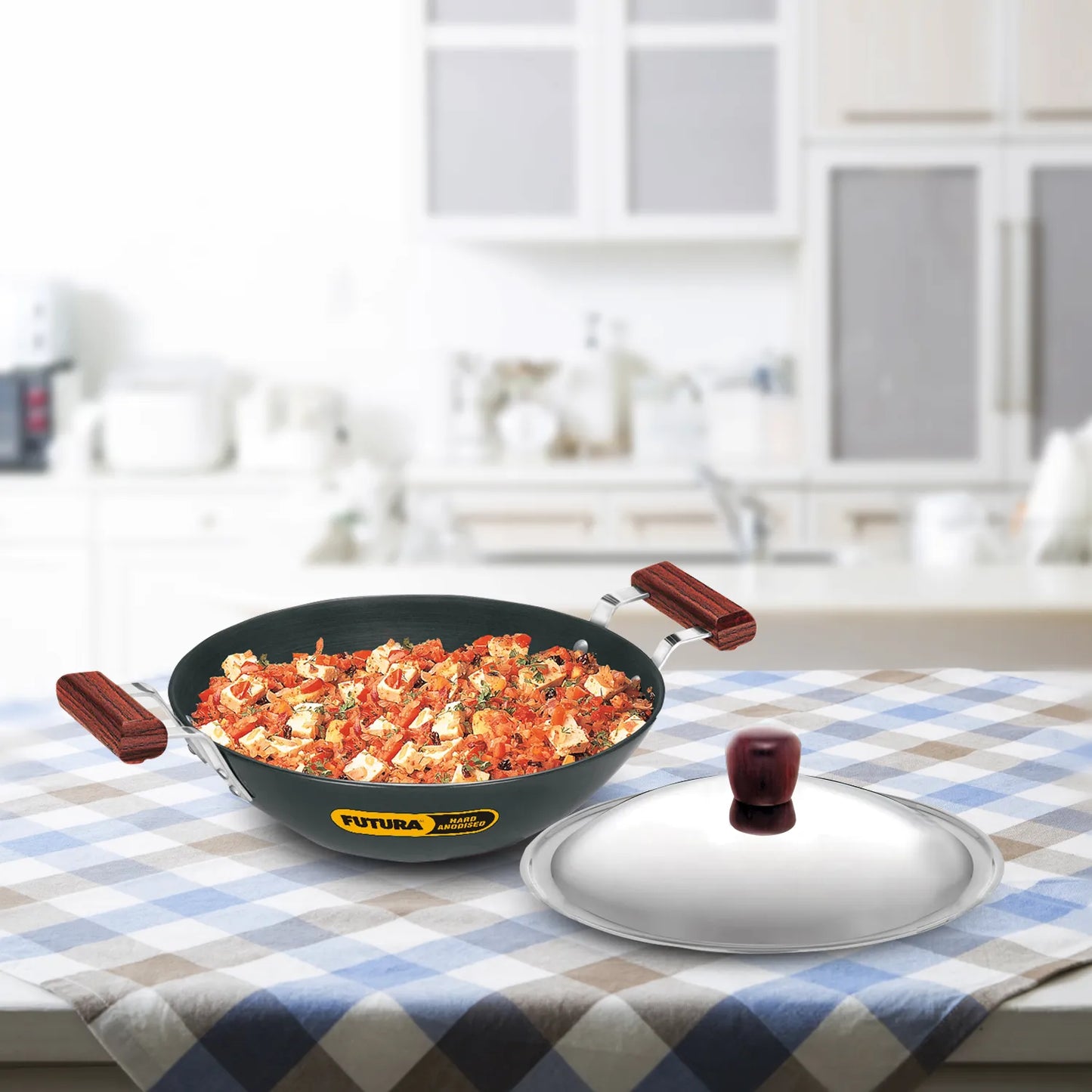 Induction Compatible Hard Anodised Deep-Fry Pan  with Stainless Steel Lid (Flat Bottom, 4.06 mm Thick)