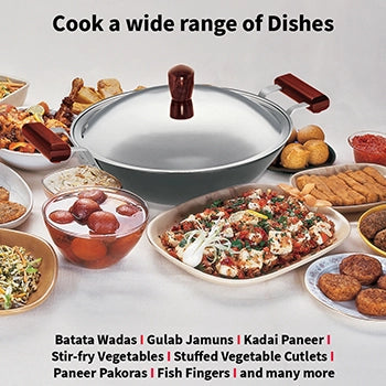 Induction Compatible Hard Anodised Deep-Fry Pan  with Stainless Steel Lid (Flat Bottom, 4.06 mm Thick)