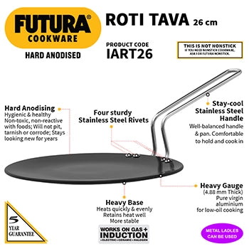 Induction Compatible Hard Anodised Roti Tava 26 cm (4.88 mm Thick) (IART26)