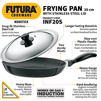 Futura Induction Compatible Nonstick Frying Pan with Stainless Steel Lid