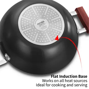 Futura Induction Compatible Nonstick Deep Kadhai 5 Litre with Glass Lid with 2 Short Handles (Flat Bottom)