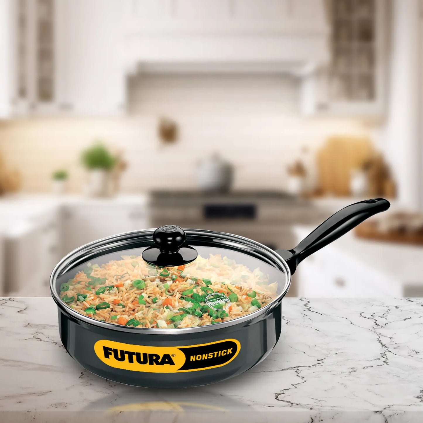 Futura Nonstick Curry Pan (Sauté Pan) 3.25 Litre with Glass Lid (3.25 mm Thick) (NCP325G)