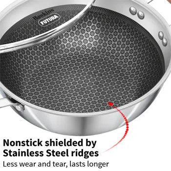 Induction Compatible SS Tri-ply Shielded Nonstick Deep Kadhai 2.5 Litre with Glass Lid (NSDK25G)