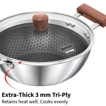 Induction Compatible SS Tri-ply Shielded Nonstick Deep Kadhai 2.5 Litre with Glass Lid (NSDK25G)