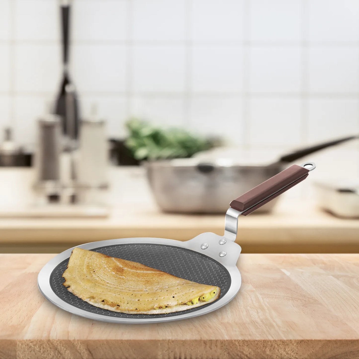 Hawkins Induction Compatible SS Tri-ply Dosa Tava with Shielded Nonstick 28 cm