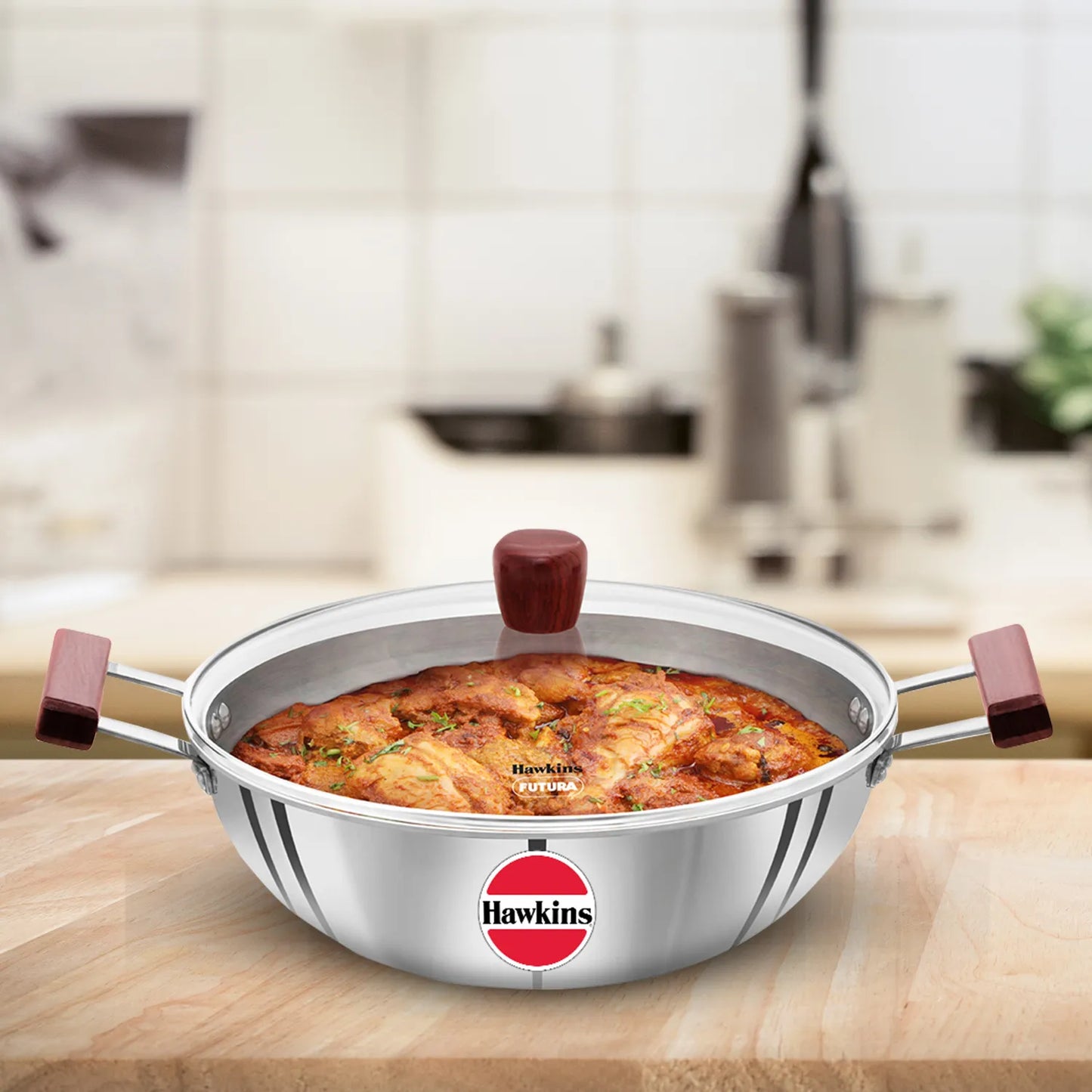 Hawkins Triply Induction Compatible SS Tri-ply Deep Kadhai 5 Litre with Glass Lid
