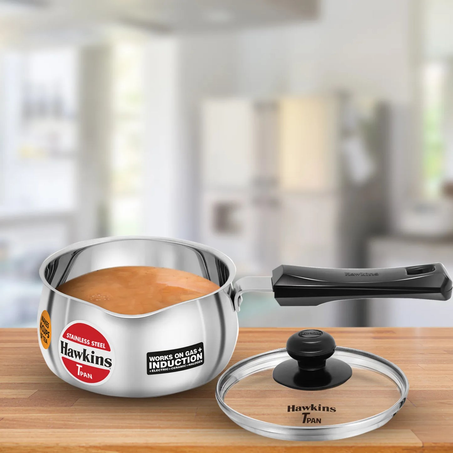 Hawkins Induction Compatible Stainless Steel T Pan with Glass Lid