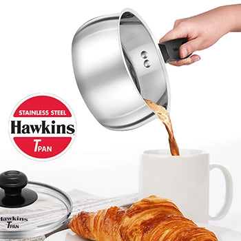 Hawkins Induction Compatible Stainless Steel T Pan with Glass Lid