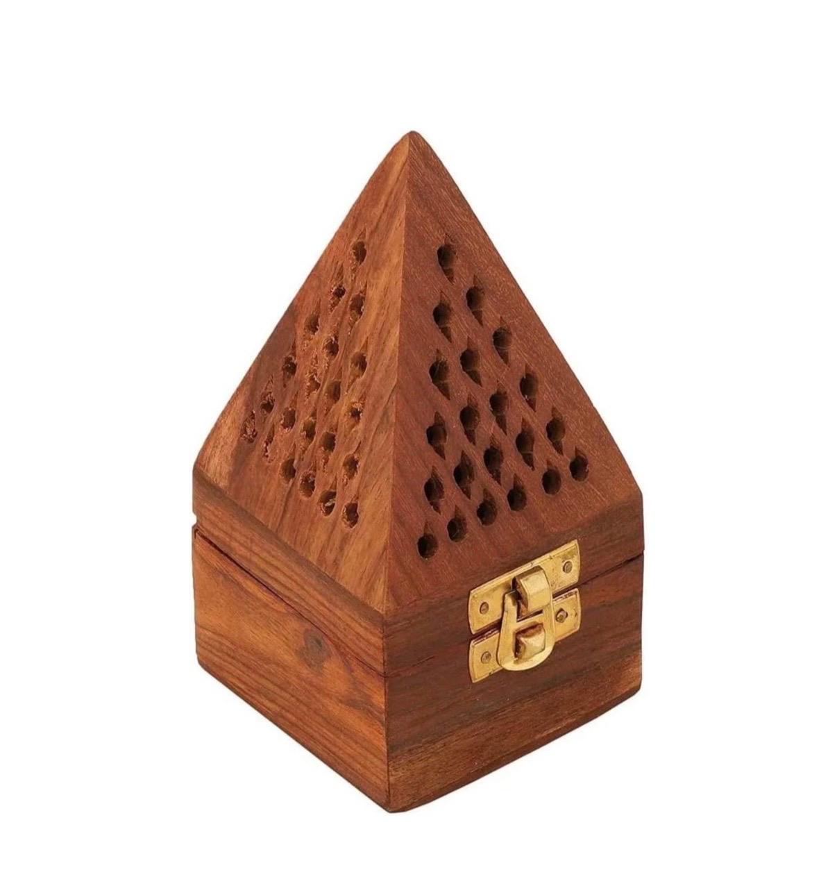 DigiRake Dhoop Holder - Dhoop Agarbatti Stand for Home & Pooja Room, Incense Stick Holder with Ash Catcher, Wooden Oothupathi Loban Cone (Pyramid Dhoop Stand)