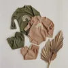 Cotton Rainbow Long Sleeve Pocket Bodysuits Pants Outfit Set