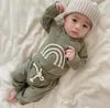 Cotton Rainbow Long Sleeve Pocket Bodysuits Pants Outfit Set